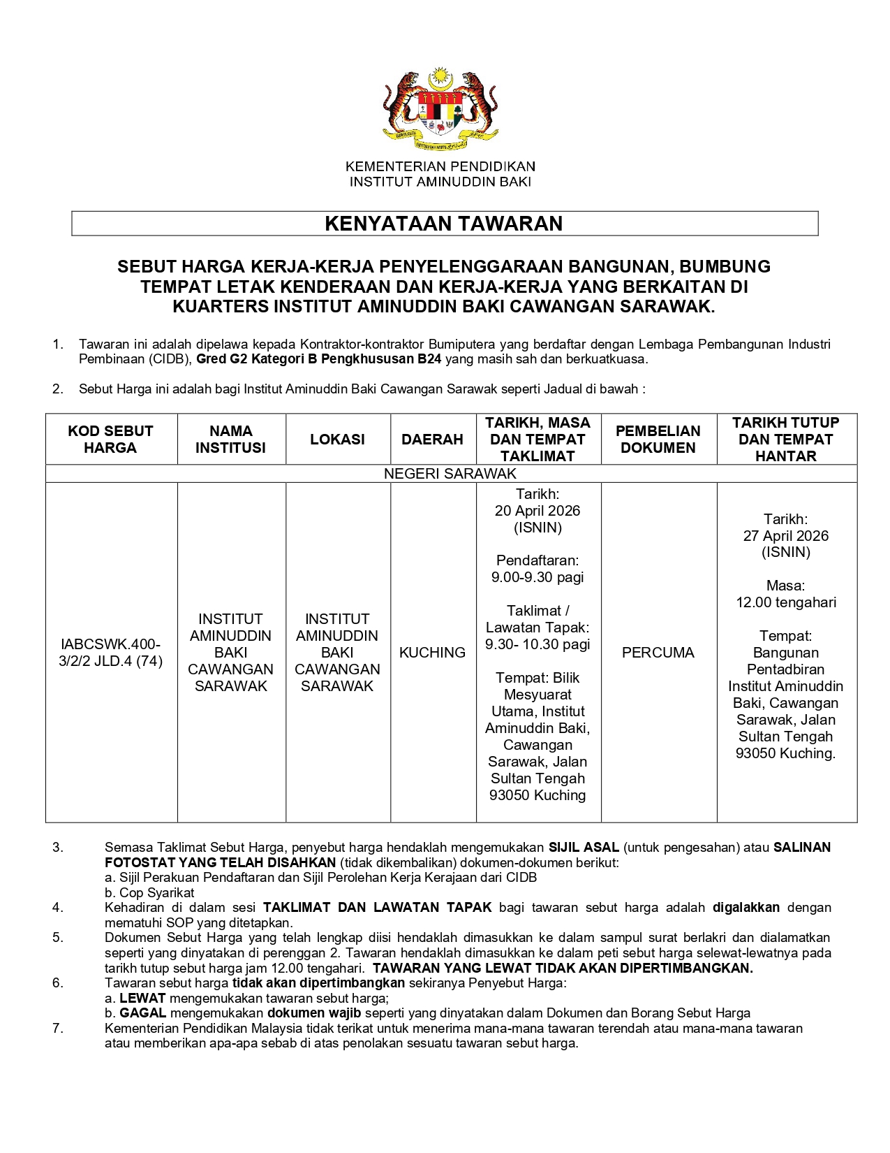 Iklan 13.04.2026 Kerja Penyelenggaraan Kuarters 2026 page 0001