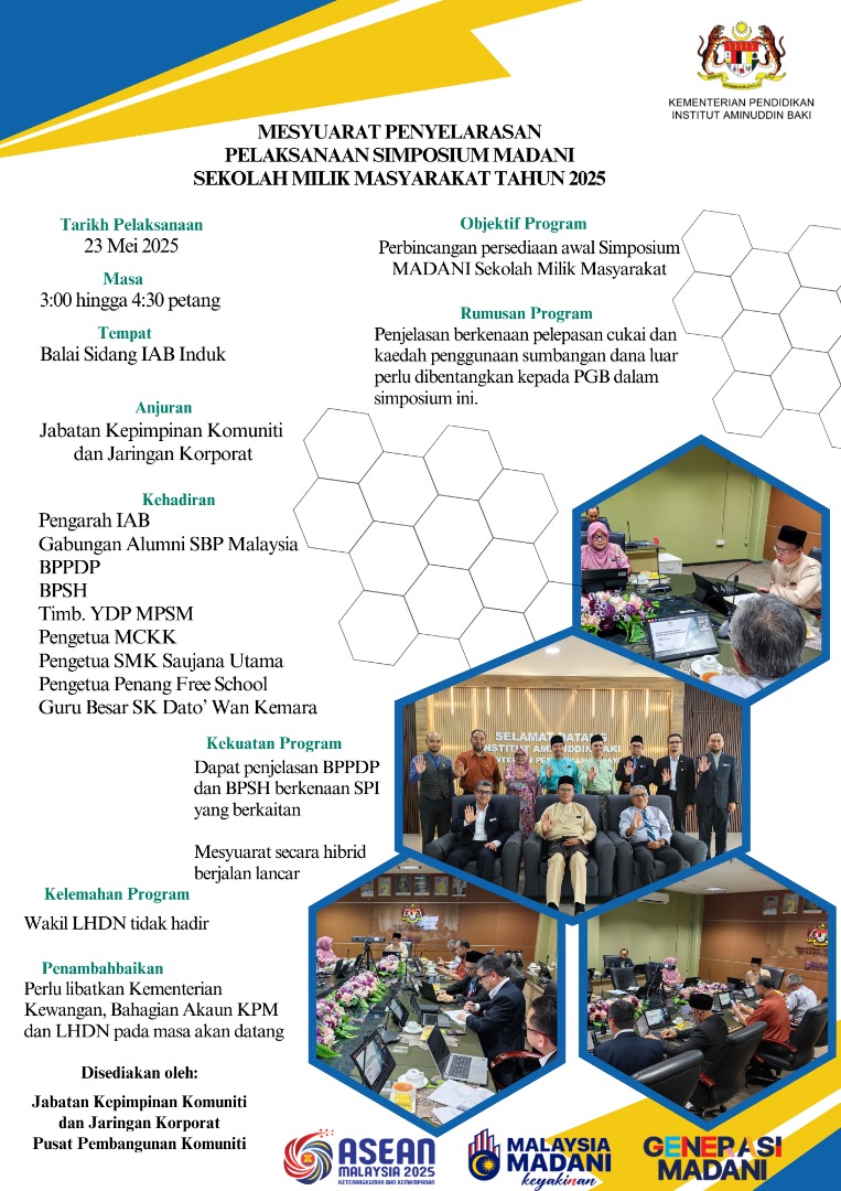 MESYUARAT PENYELARASAN SIMPOSIUM MADANI SEKOLAH MILIK MASYARAKAT