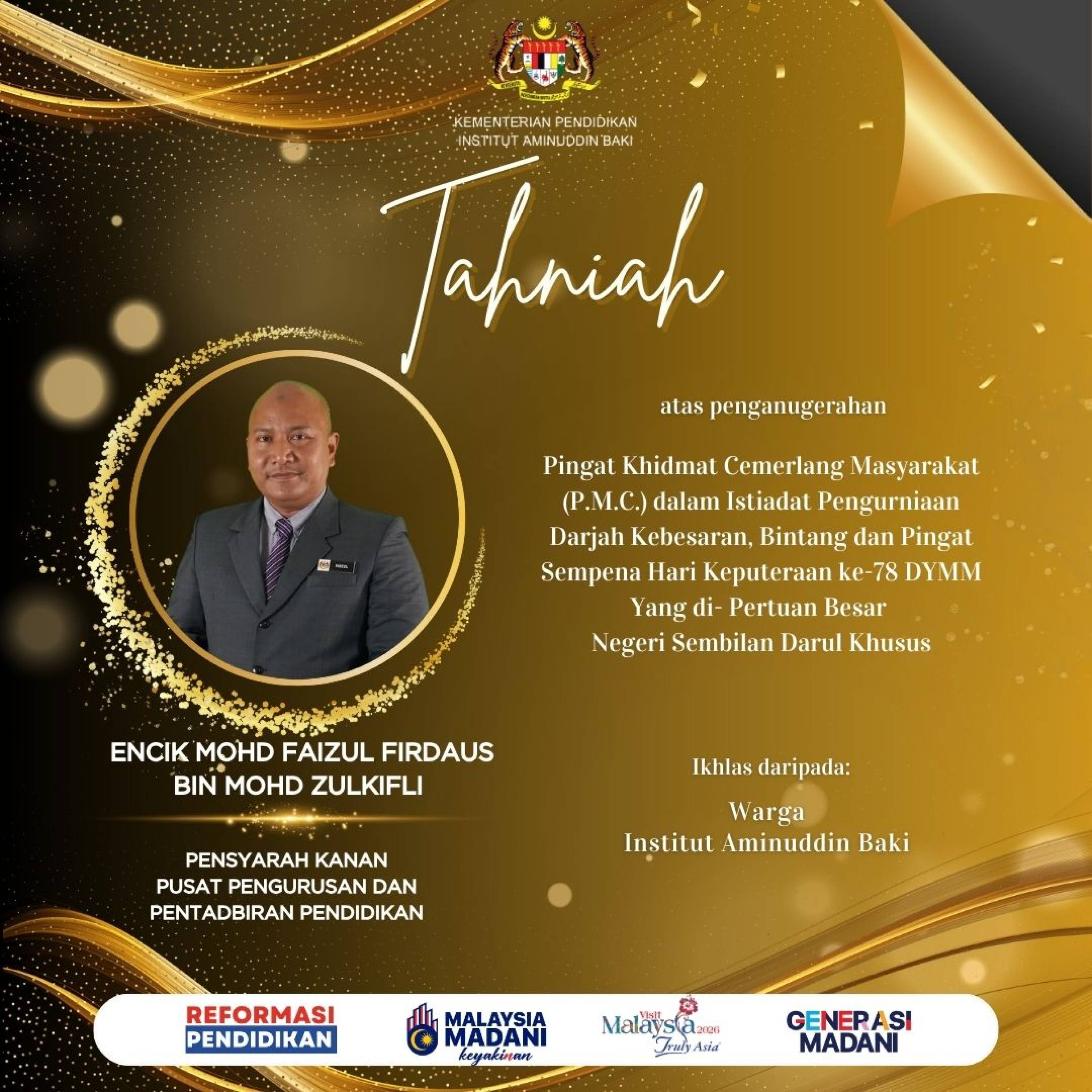 Tahniah daripada Warga Institut Aminuddin Baki