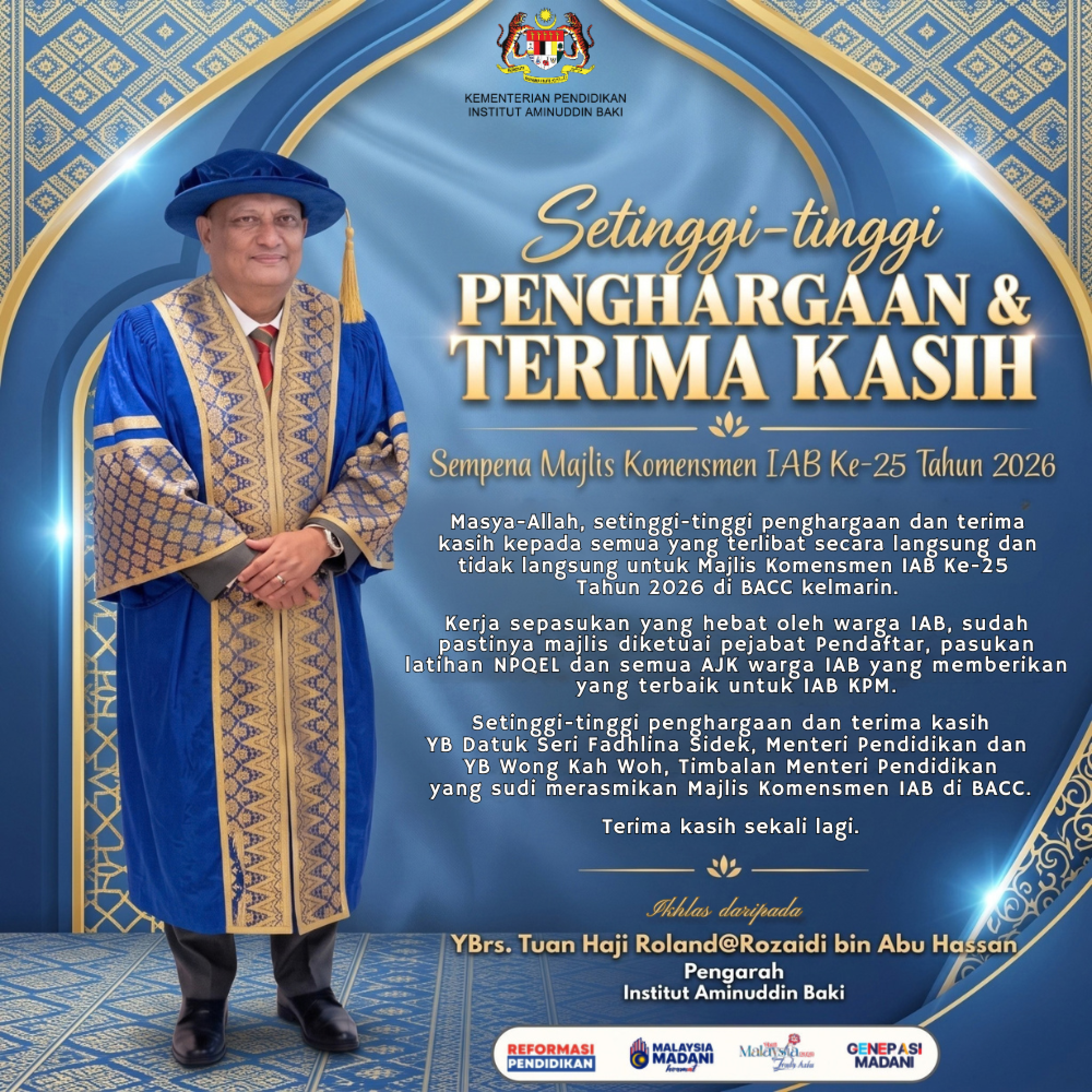 Ucapan Penghargaan Sempena Majlis Komensmen IAB Ke-25 Tahun 2026