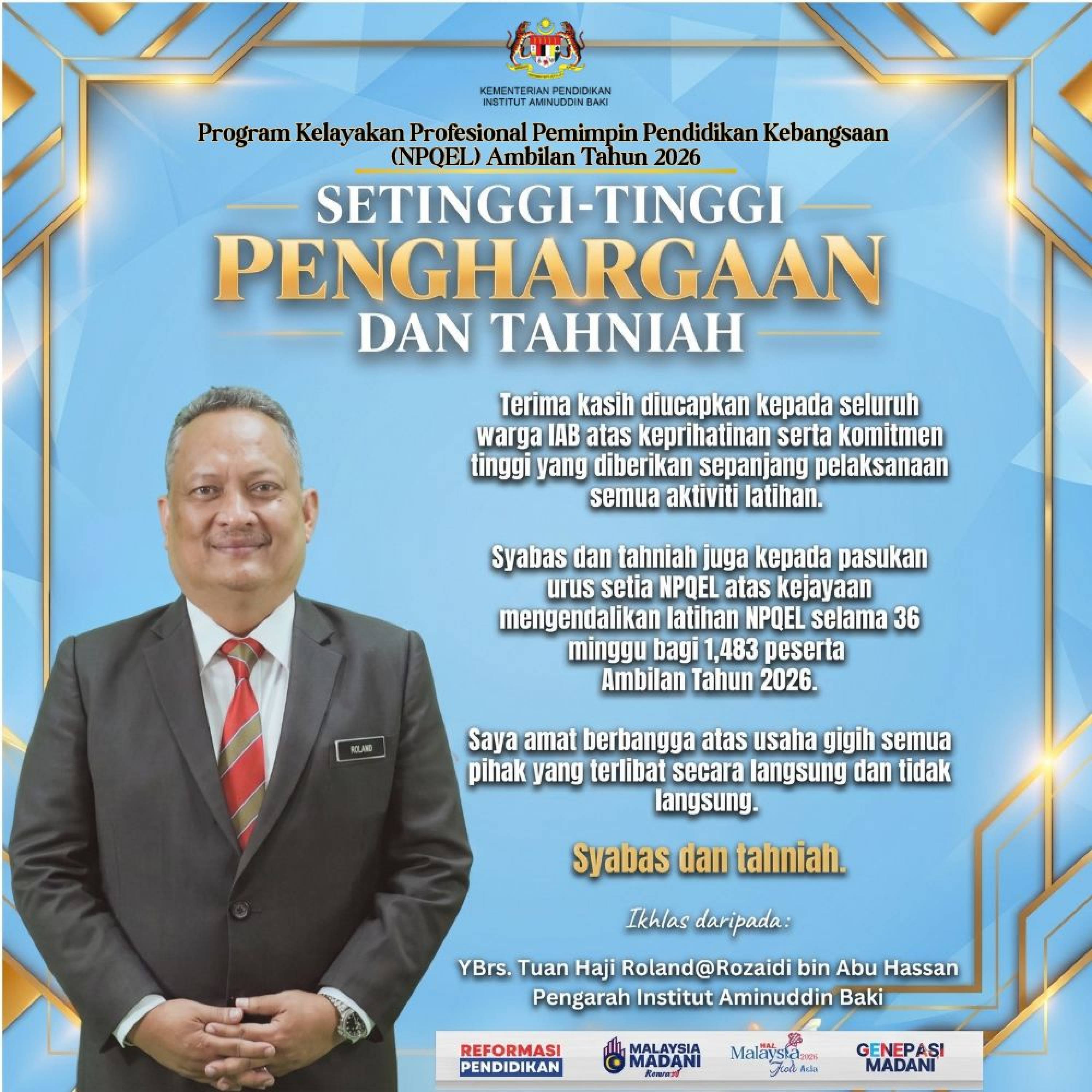 Setinggi-tinggi Penghargaan dan Tahniah